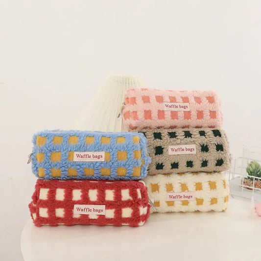 Cute Kawaii Waffle Plush Pencil Pouch - Adorable School Supplies