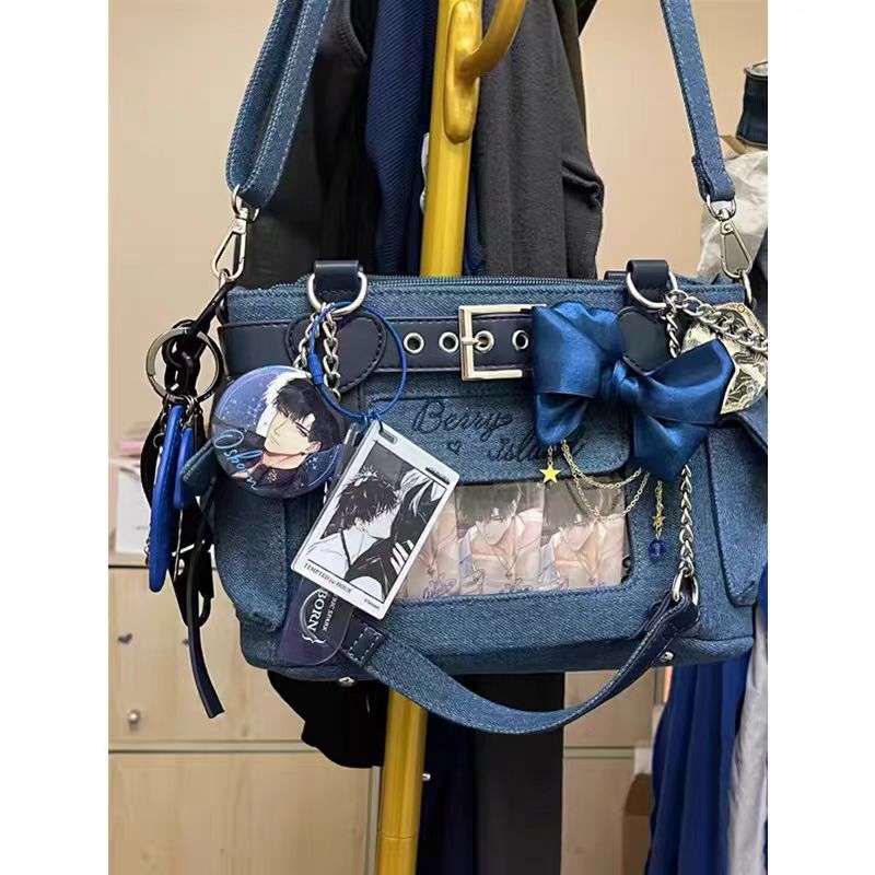 Ladies Vintage Harajuku Y2k Bag Aesthetic Deep Blue Denim Handbag