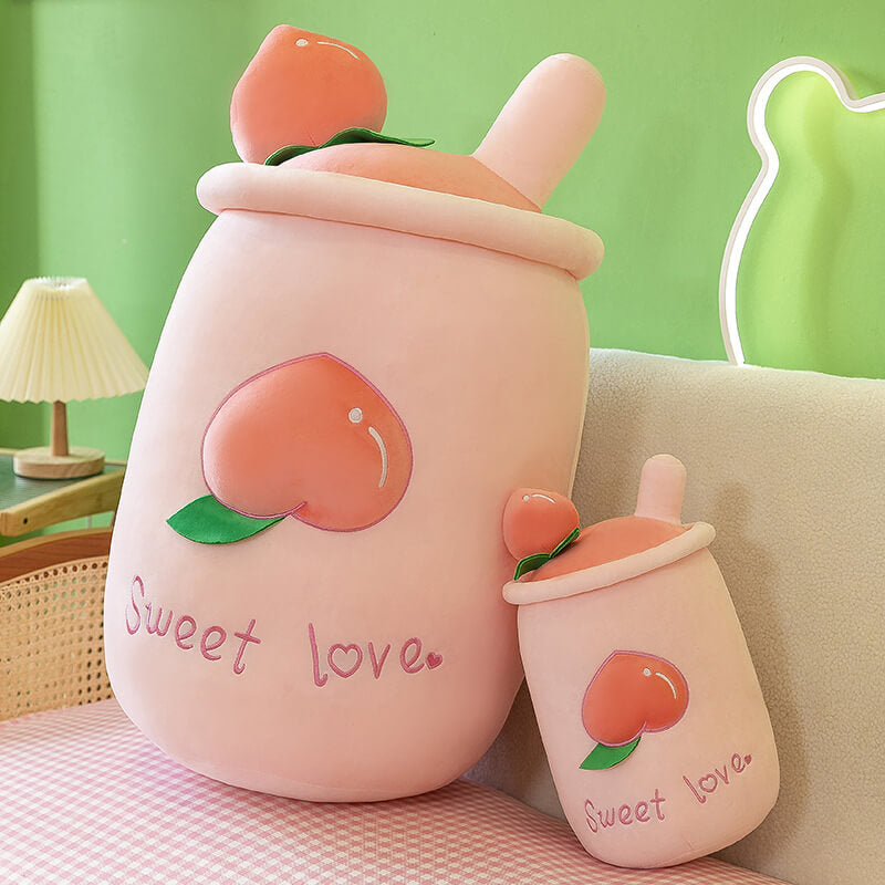 Fruit Peach Watermelon Blueberry Milk Tea Cup Plush Pillow Toys