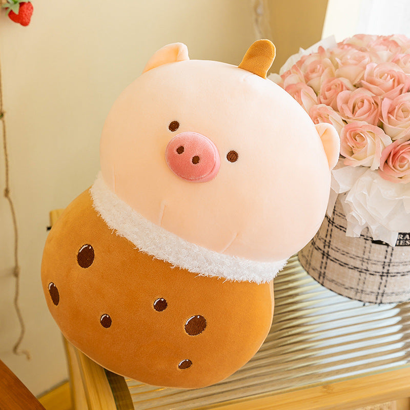 Kawaii Cartoon Piggy Boba Milk Tea  Plushie