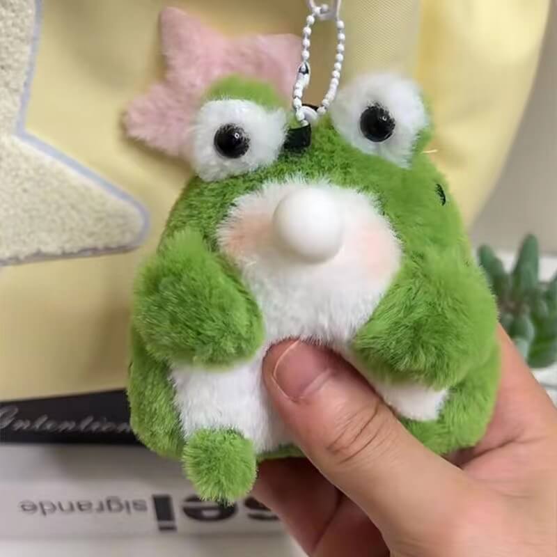 Frog Plush Keychain With Built-in Squeaker Bubble Blowing Feature