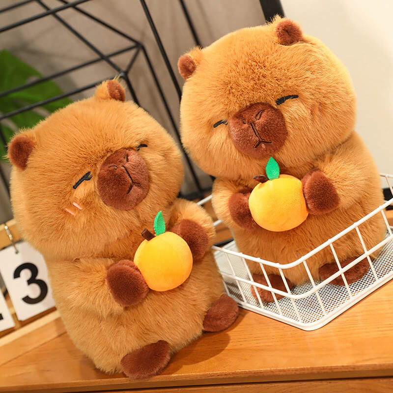 25CM Capybara Plush Doll Holding an Orange