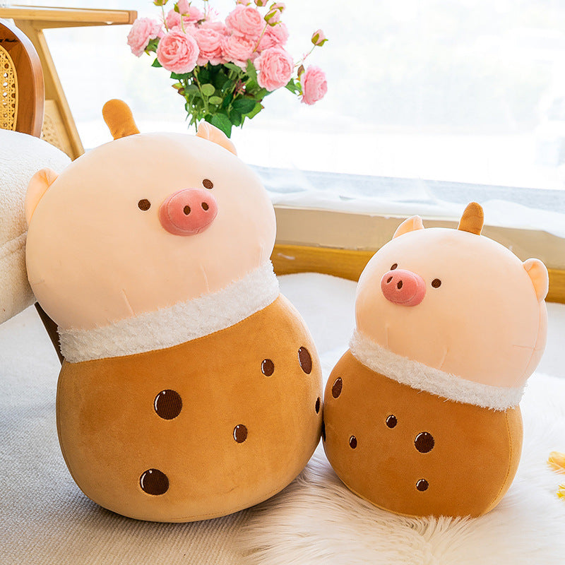 Kawaii Cartoon Piggy Boba Milk Tea  Plushie