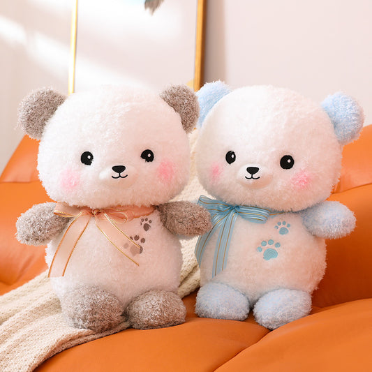 Ribbon Peach Bear Doll Pillow