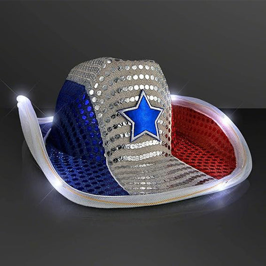 American Independence Day Flag Patchwork Red White and Blue Cowboy Hat