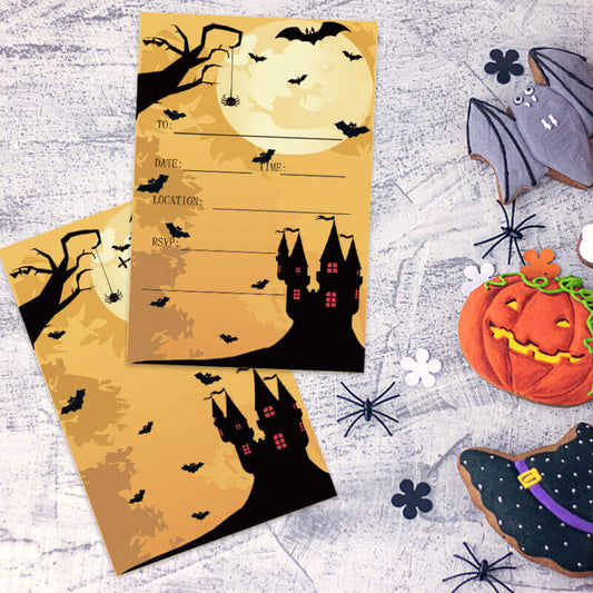 Halloween Themed Haunted House Bat Greeting Card