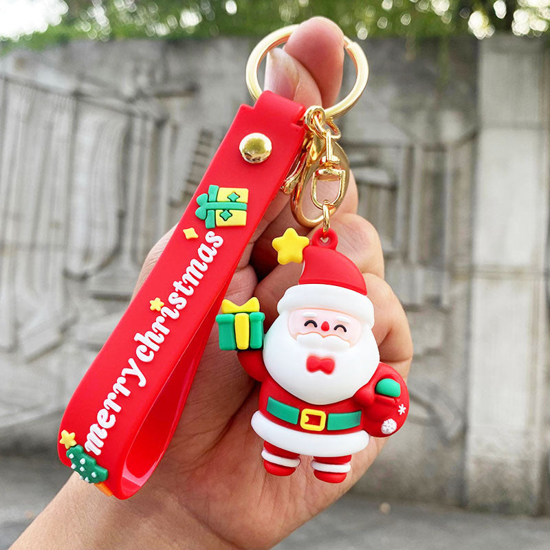 Cartoon Snowman Santa Claus Christmas Tree Pendant Keychain