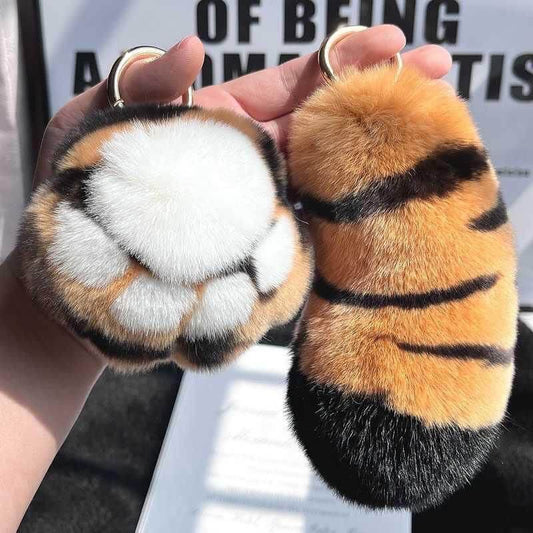 Real Rabbit Fur Tiger Tail Paw Pendant