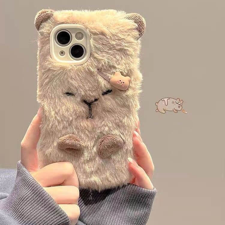 Plush Cartoon Capybara iPhone Case