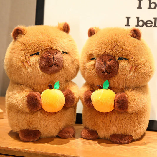 25CM Capybara Plush Doll Holding an Orange