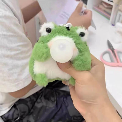 Frog Plush Keychain With Built-in Squeaker Bubble Blowing Feature