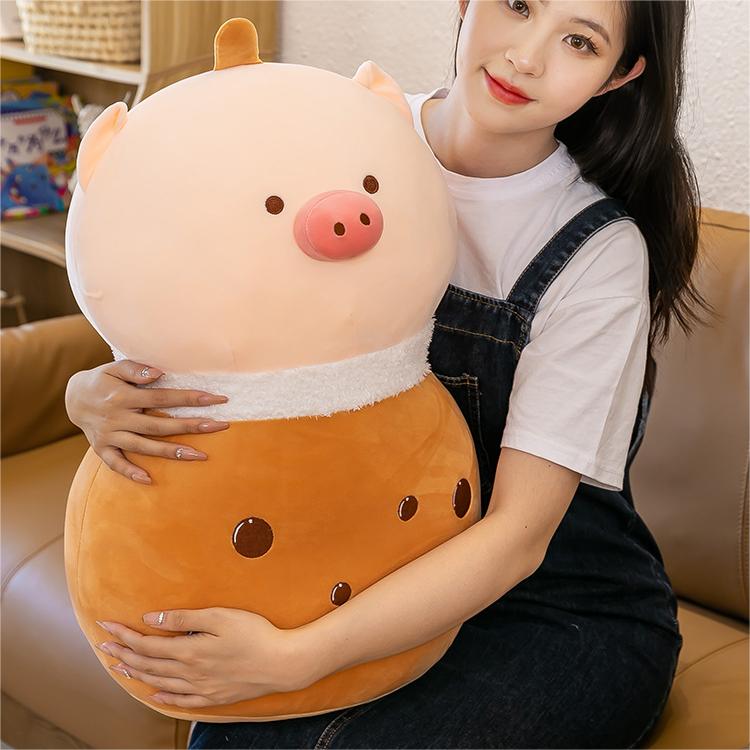 Kawaii Cartoon Piggy Boba Milk Tea  Plushie