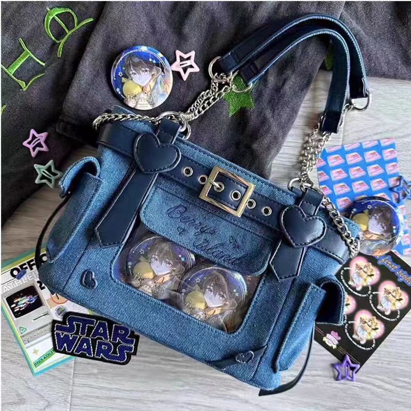 Ladies Vintage Harajuku Y2k Bag Aesthetic Deep Blue Denim Handbag