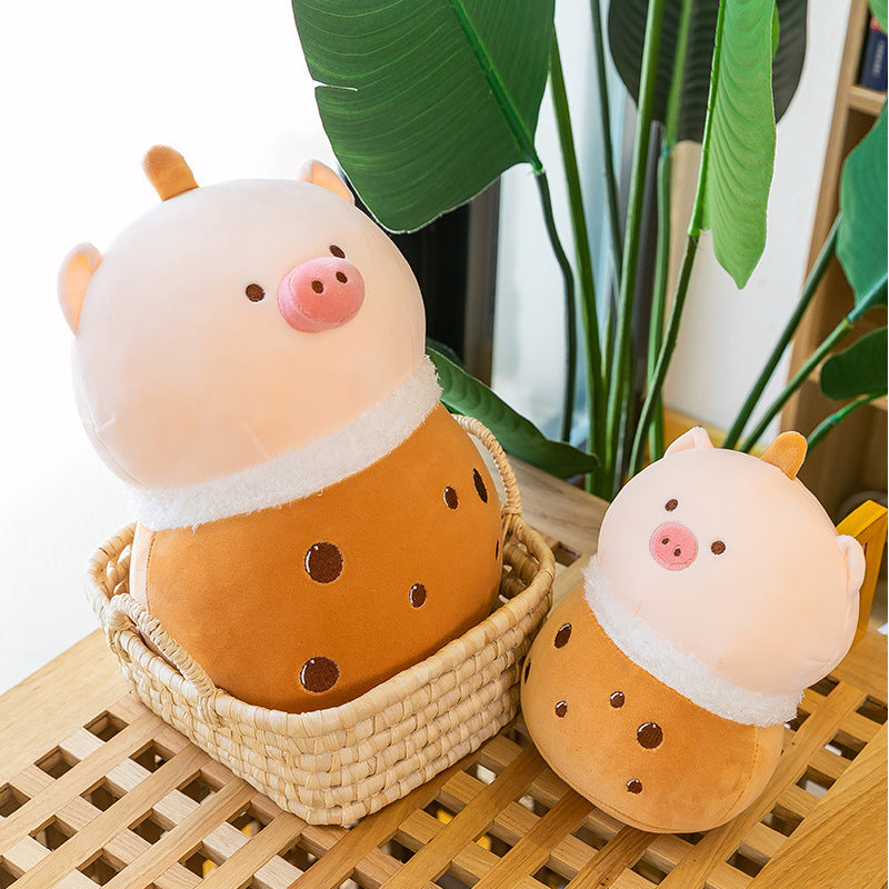 Kawaii Cartoon Piggy Boba Milk Tea  Plushie