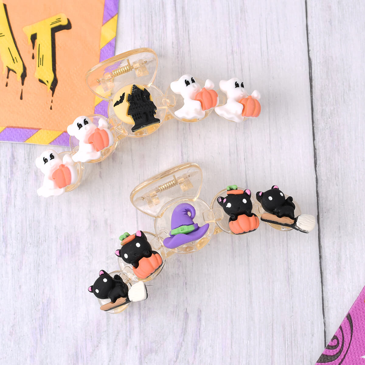 Halloween Spooky Pumpkin Plate Hair Clips