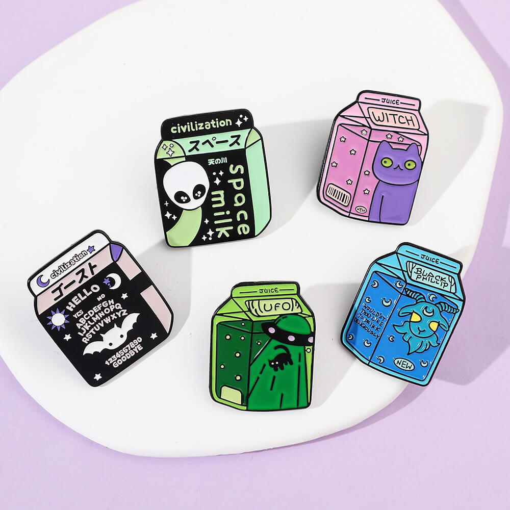 Alien Halloween Wacky Cat Milk Carton Metal Badge