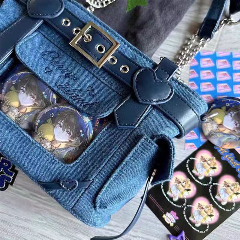 Ladies Vintage Harajuku Y2k Bag Aesthetic Deep Blue Denim Handbag