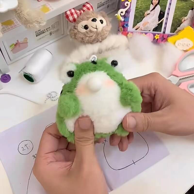 Frog Plush Keychain With Built-in Squeaker Bubble Blowing Feature