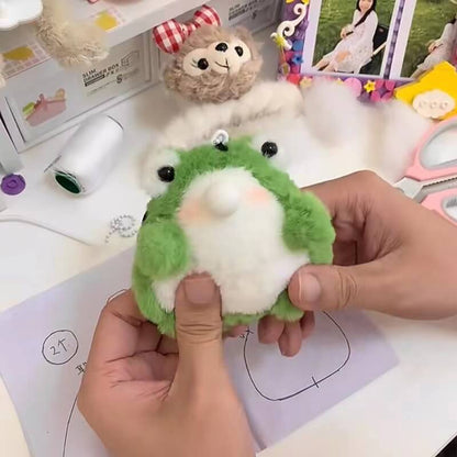 Frog Plush Keychain With Built-in Squeaker Bubble Blowing Feature