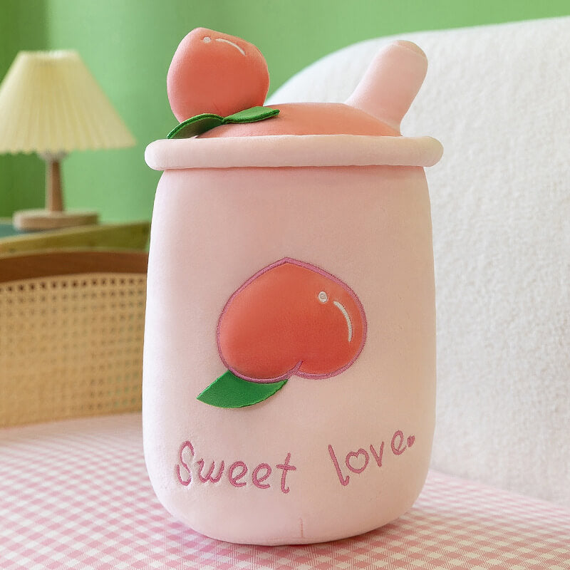 Fruit Peach Watermelon Blueberry Milk Tea Cup Plush Pillow Toys