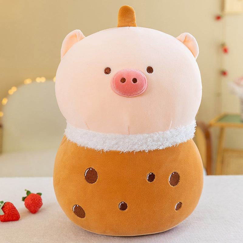 Kawaii Cartoon Piggy Boba Milk Tea  Plushie