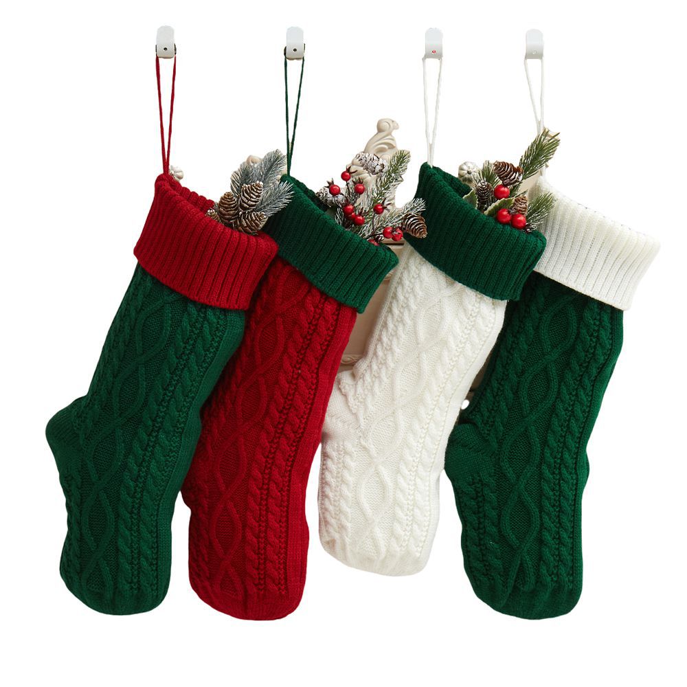 Christmas colour blocked knitted red stocking decorations