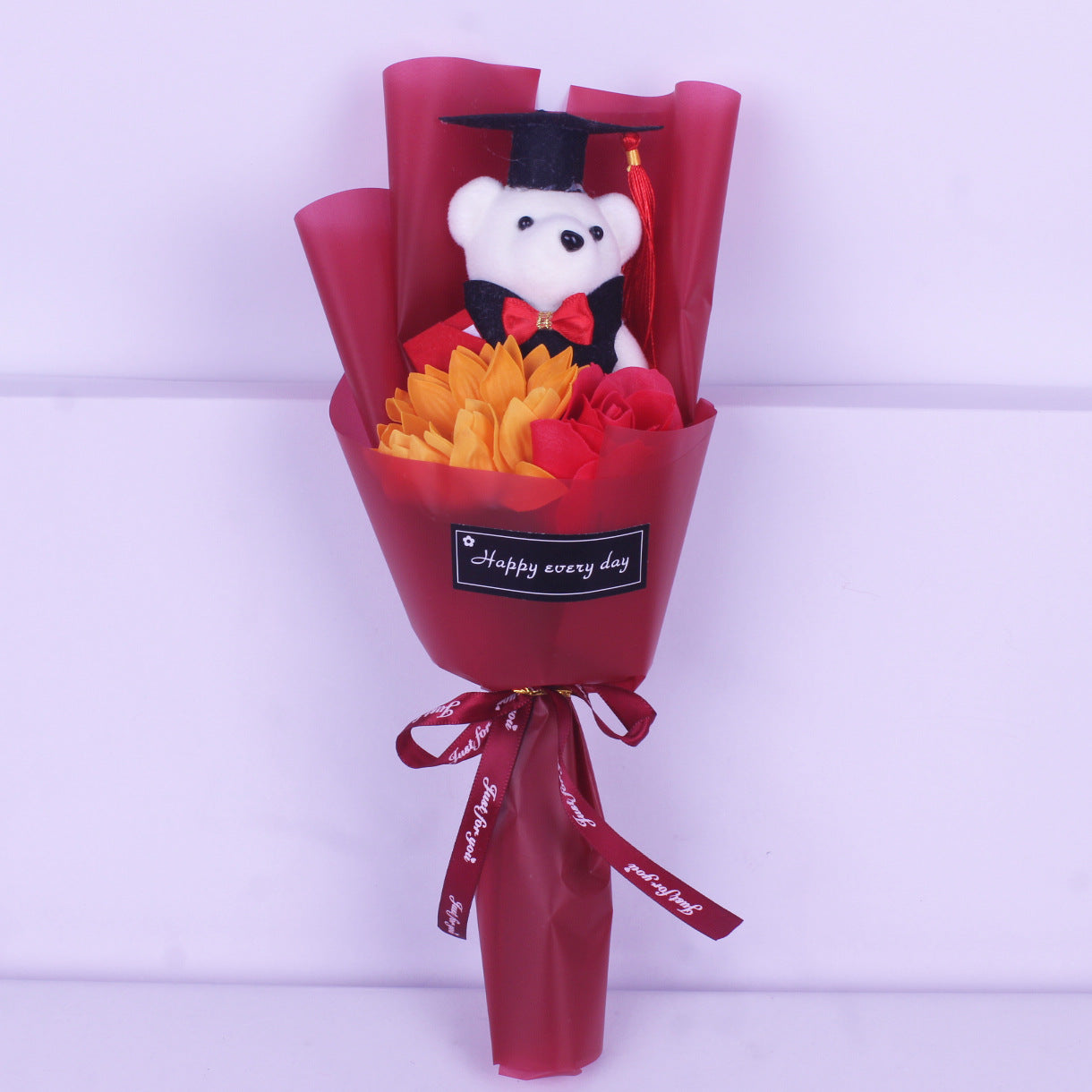 Sunflower Roses Single Cartoon Bear Graduation Doll Bouquet