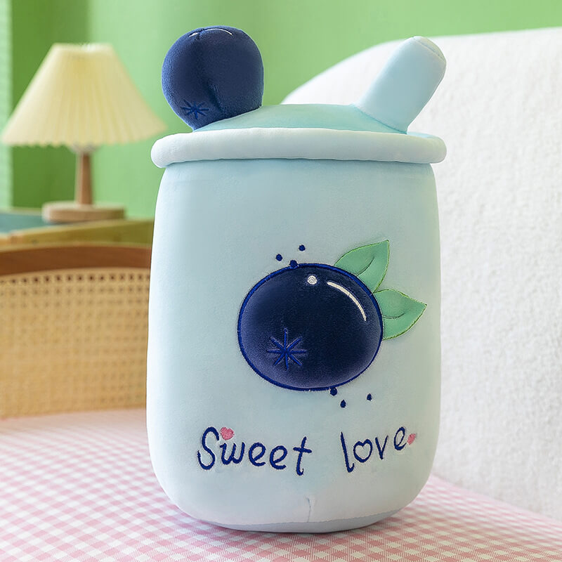 Fruit Peach Watermelon Blueberry Milk Tea Cup Plush Pillow Toys