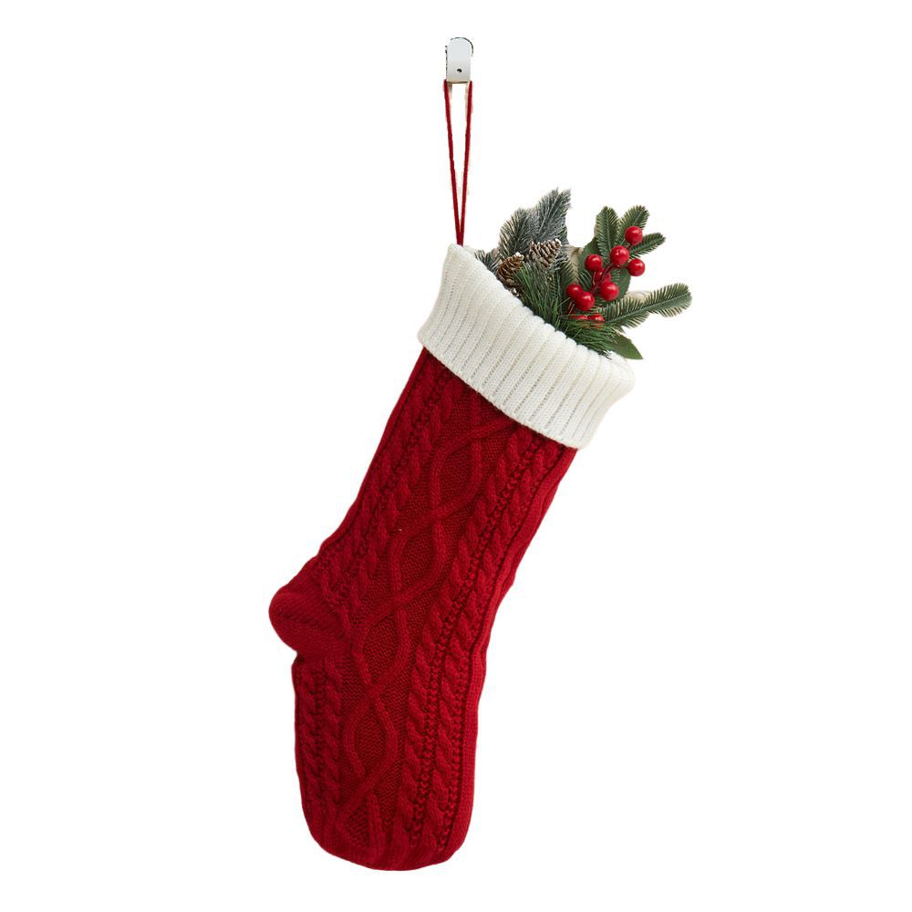 Christmas colour blocked knitted red stocking decorations