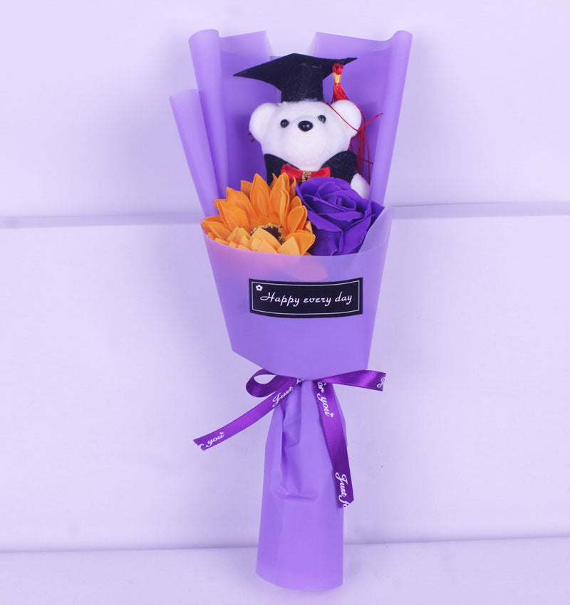 Sunflower Roses Single Cartoon Bear Graduation Doll Bouquet