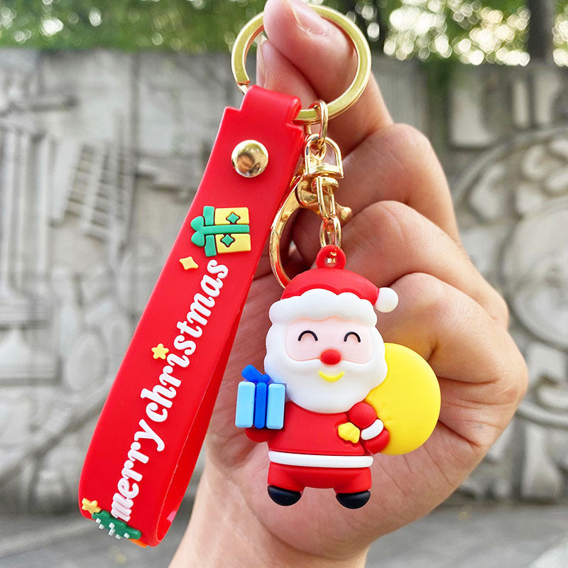 Cartoon Snowman Santa Claus Christmas Tree Pendant Keychain