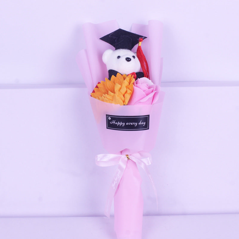 Sunflower Roses Single Cartoon Bear Graduation Doll Bouquet