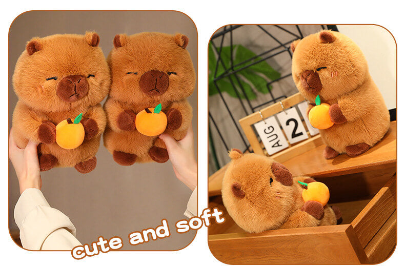 25CM Capybara Plush Doll Holding an Orange