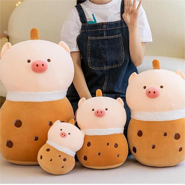 Kawaii Cartoon Piggy Boba Milk Tea  Plushie