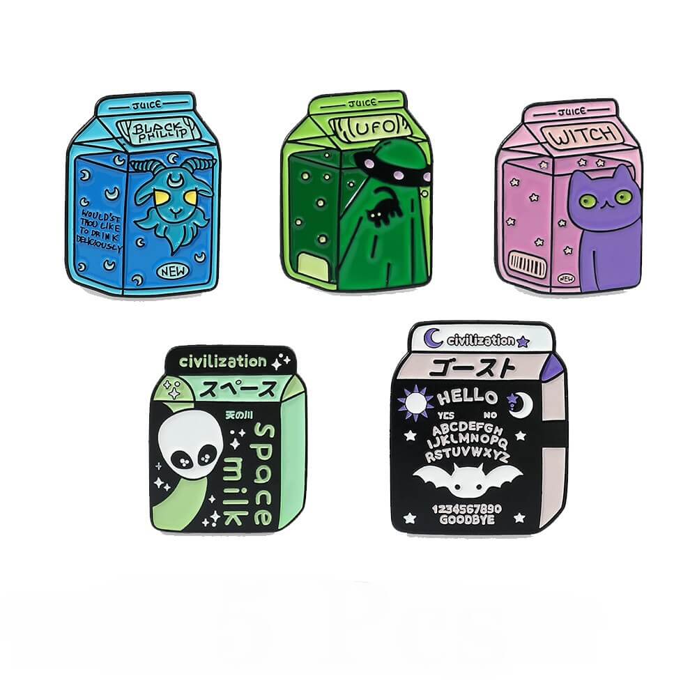 Alien Halloween Wacky Cat Milk Carton Metal Badge