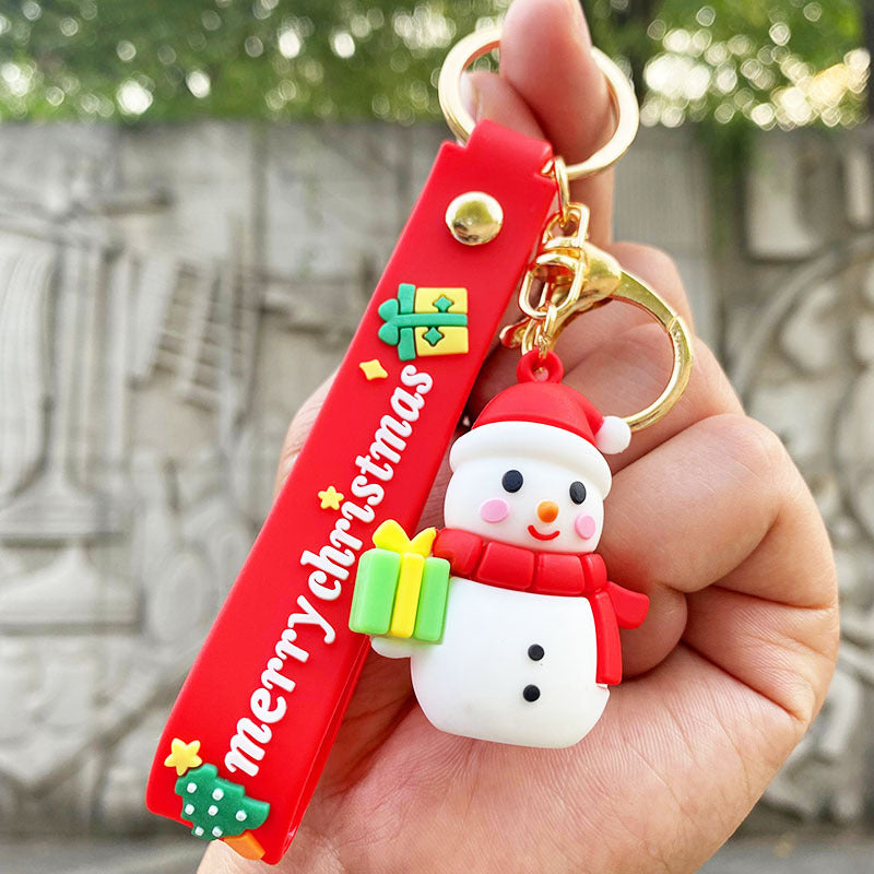 Cartoon Snowman Santa Claus Christmas Tree Pendant Keychain