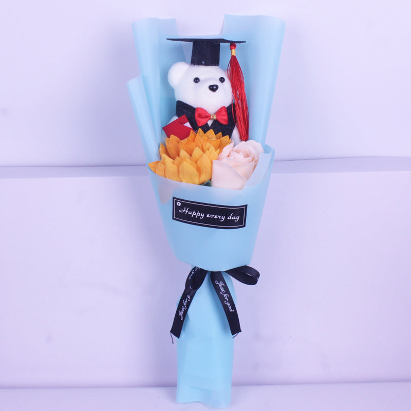 Sunflower Roses Single Cartoon Bear Graduation Doll Bouquet