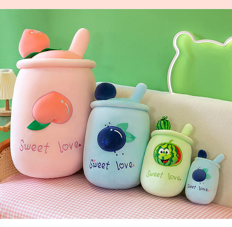 Fruit Peach Watermelon Blueberry Milk Tea Cup Plush Pillow Toys