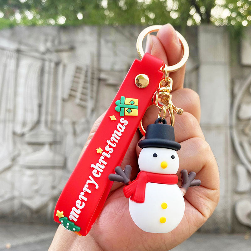 Cartoon Snowman Santa Claus Christmas Tree Pendant Keychain