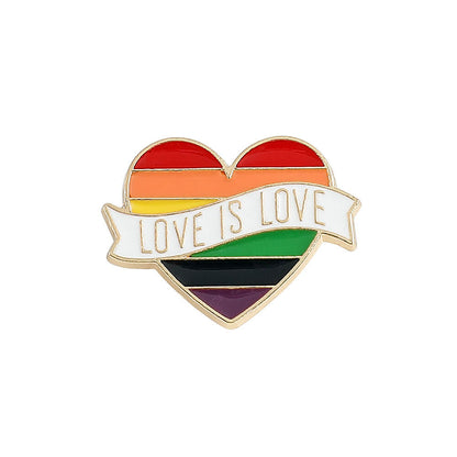 Rainbow Love Heart LOVE Metal Brooch