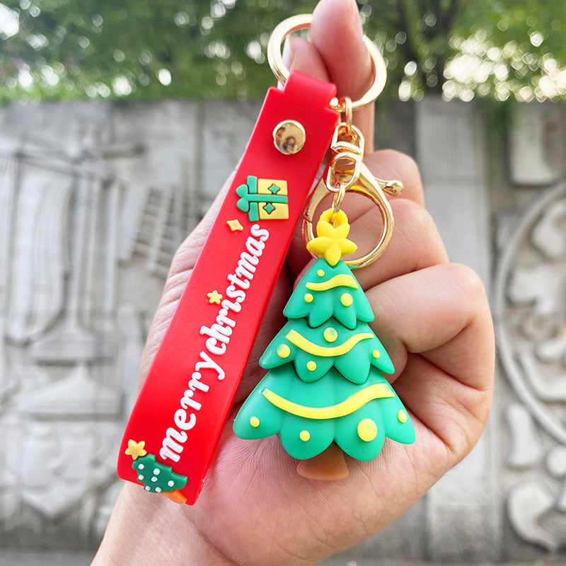 Cartoon Snowman Santa Claus Christmas Tree Pendant Keychain