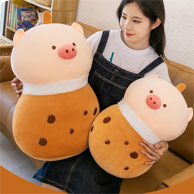 Kawaii Cartoon Piggy Boba Milk Tea  Plushie