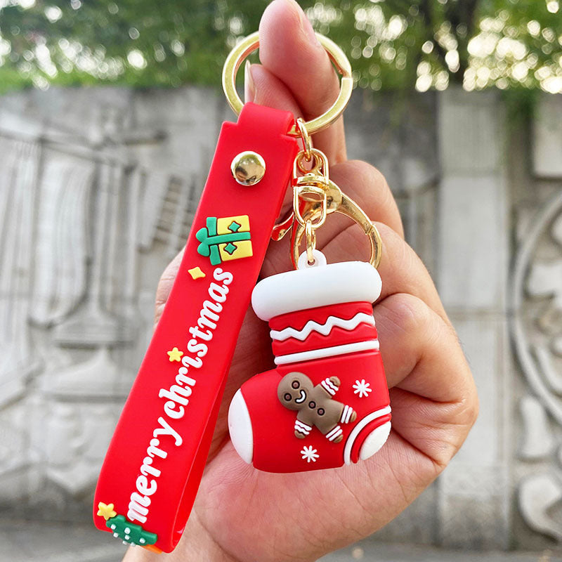 Cartoon Snowman Santa Claus Christmas Tree Pendant Keychain