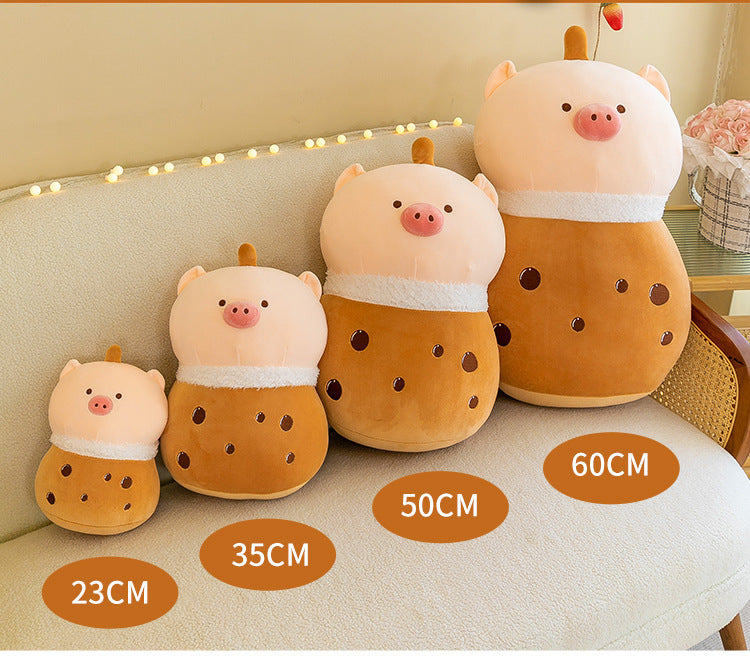 Kawaii Cartoon Piggy Boba Milk Tea  Plushie