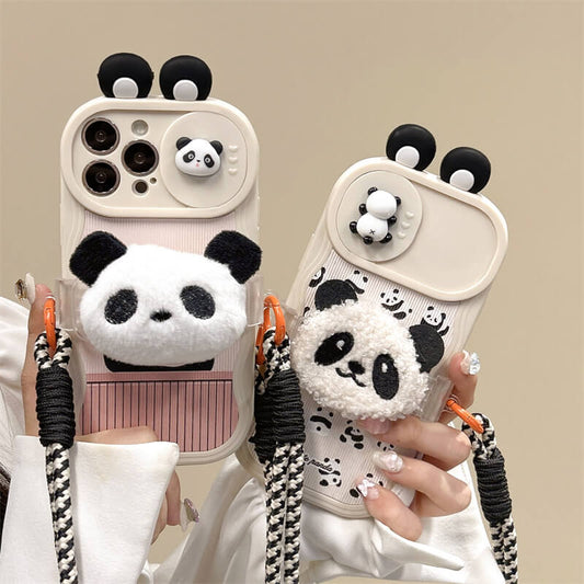 Plush Panda for iPhone Case Soft Case Lanyard