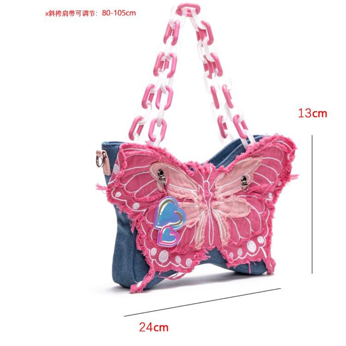 Butterfly Fringe Underarm Crossbody Denim Bag