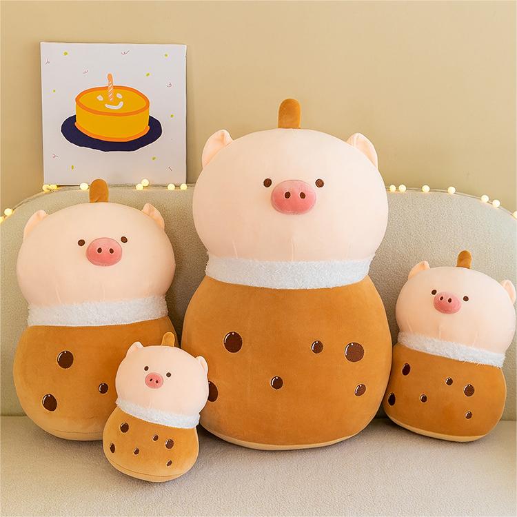 Kawaii Cartoon Piggy Boba Milk Tea  Plushie