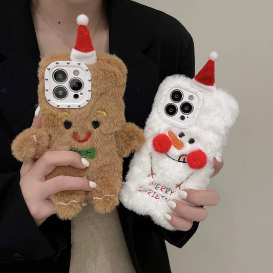 Christmas Plush Snowman Gingerbread Man Drop Protection Phone Case