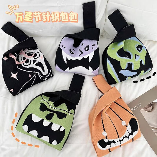 Halloween Pumpkin Monster Knitted Tote Bag