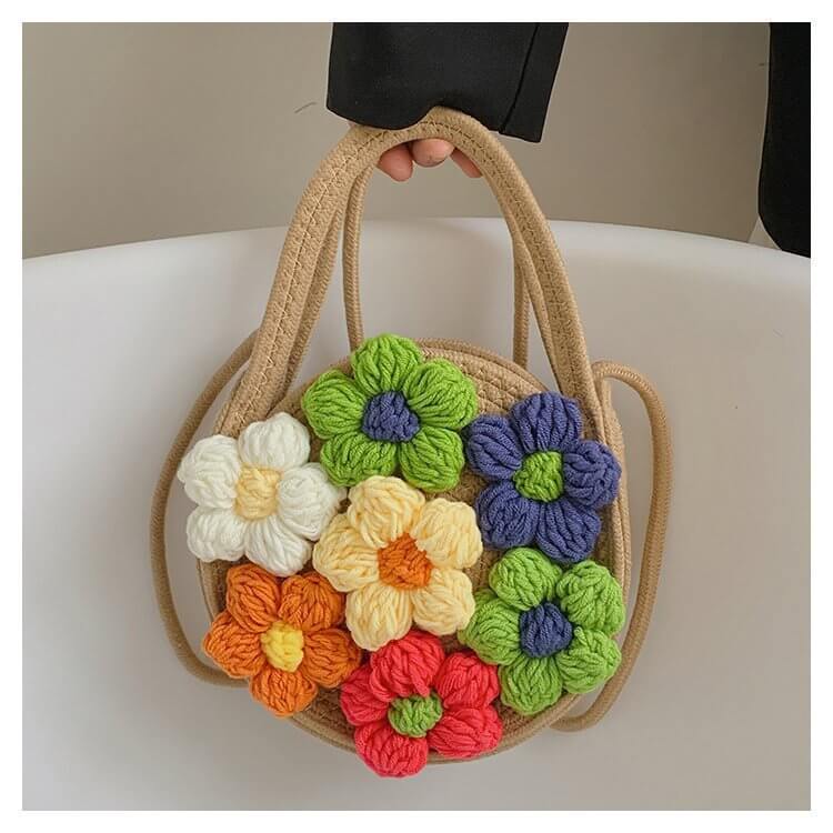 Romantic Flower Crochet Hawaiian Vacation Style Bag